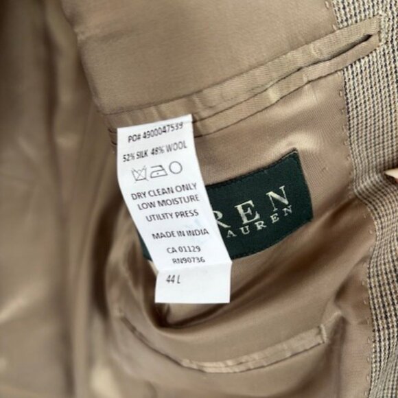 Ralph Lauren 44L Sport Coat Brown Blue Silk Wool Blazer Glen Check Classic Smart - Picture 9 of 9